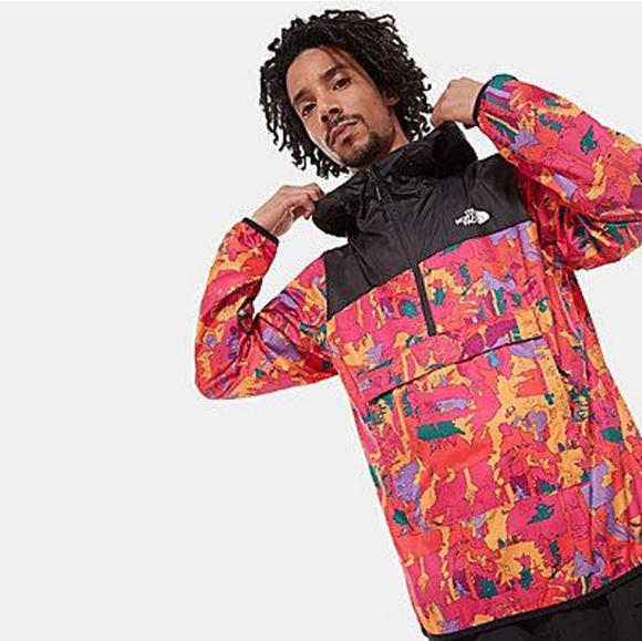 North Face Pink Black Abstract Fanorak Windbreaker L - Picture 2 of 11